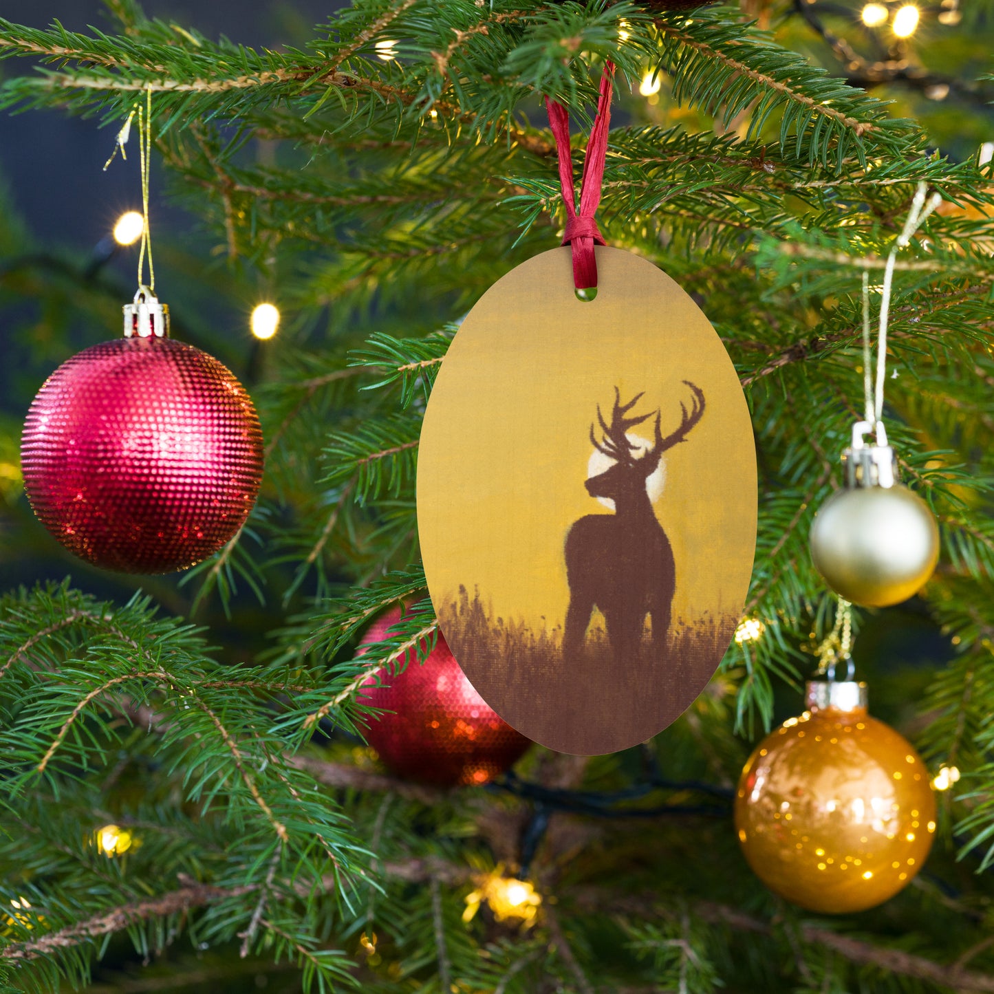 Elk Sunset Wooden Ornament