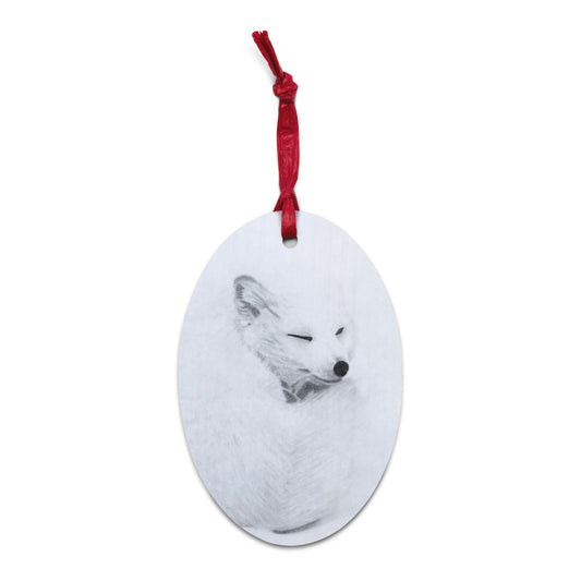 Snow Fox Wooden Ornament